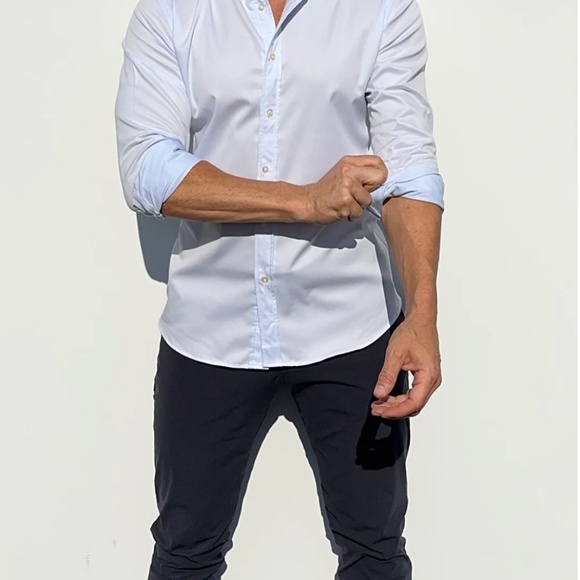 Teddy Stratford Classic Gabardine Shirt Light Blue M Slim Fit - Picture 2 of 7